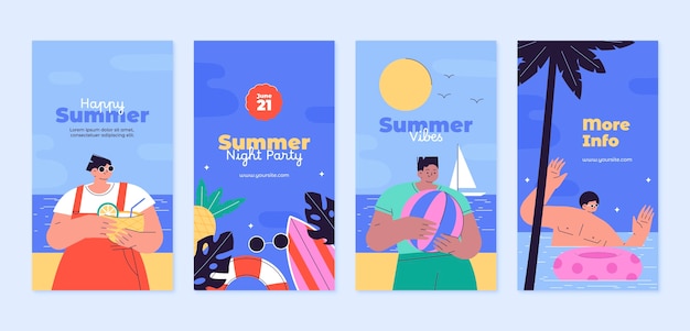 Colección de historias planas de instagram para el verano