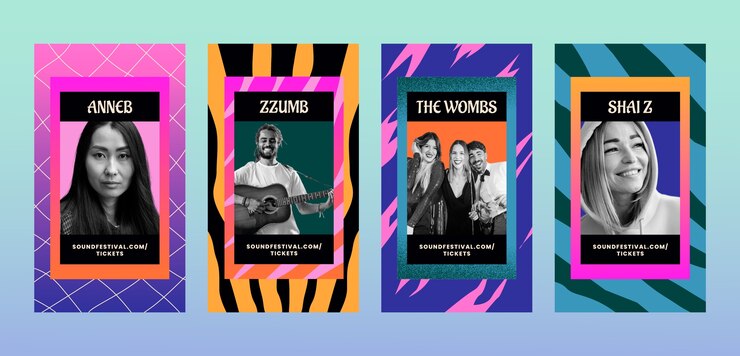 Colección de historias psicodélicas de Instagram con gradiente