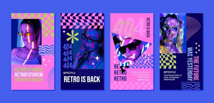 Colección de historias retro futuristas de Instagram