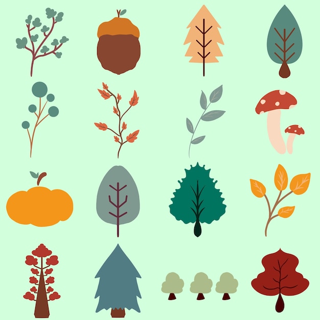 Colección de hojas de otoño Hojas y paquete aislado de elementos de diseño lindos y acogedores