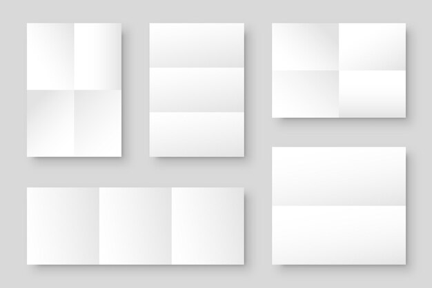 Colección de hojas de papel plegadas en blanco, cuaderno blanco o plantilla de diseño de página de libro o vector de maqueta