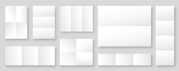 Colección de hojas de papel plegadas en blanco, cuaderno blanco o plantilla de diseño de página de libro o vector de maqueta