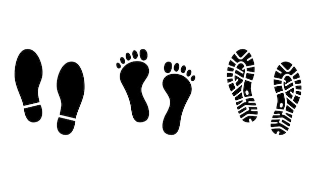 Colección de huellas de zapatos caminata humana y suela de zapatos pies pasos personas pasos signo de icono