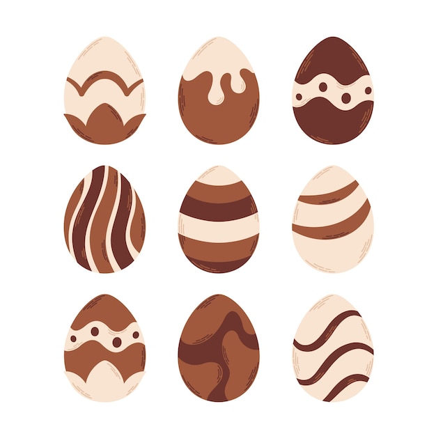 Colección de huevos de chocolate decorados. felices pascuas. dulces de pascua