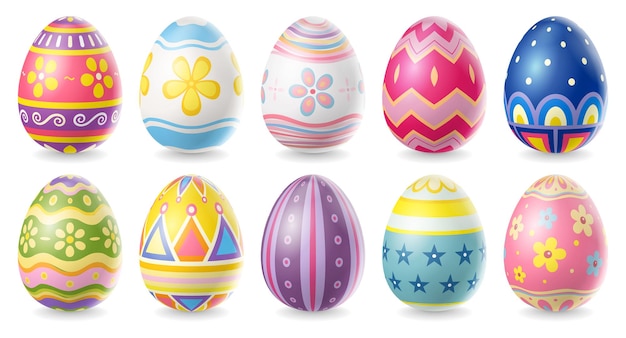 Colección de huevos coloridos feliz día de pascua aislado sobre fondo blanco