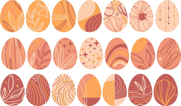 Colección de huevos de Pascua boho decorados hojas arco iris y flores elementos abstractos