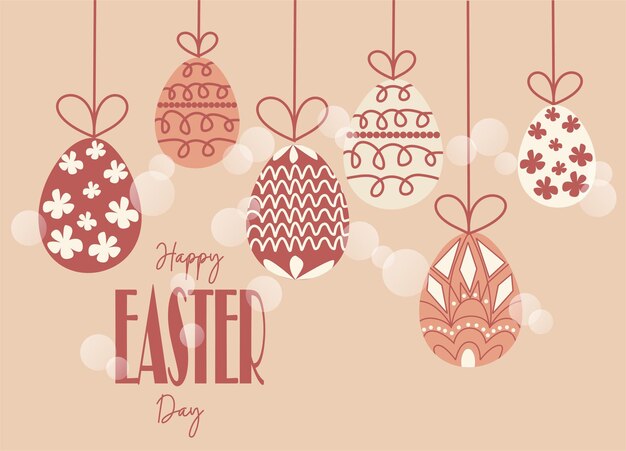 Una colección de huevos de Pascua colgando de un fondo rosa.