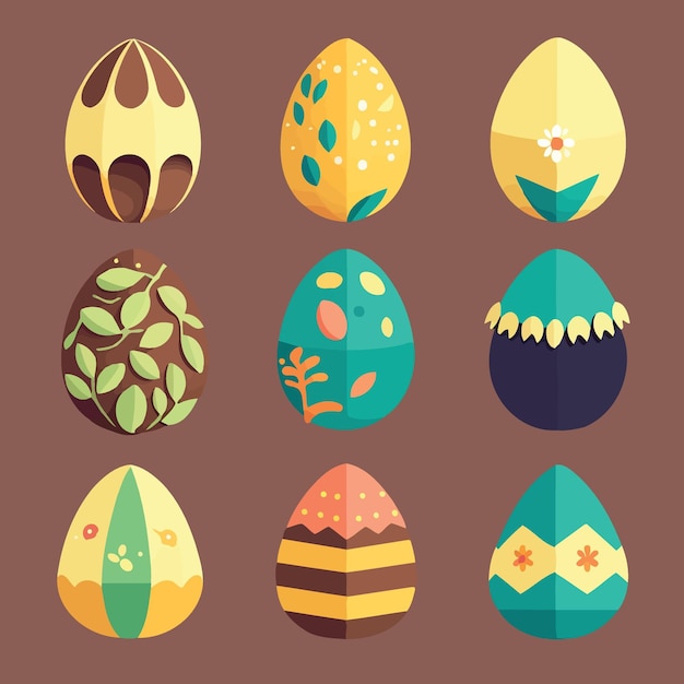 Colección de huevos de pascua coloridos con temas de comida