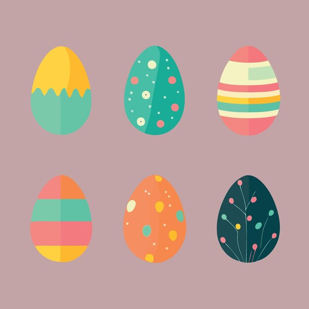 Colección de huevos de pascua coloridos con temas de comida