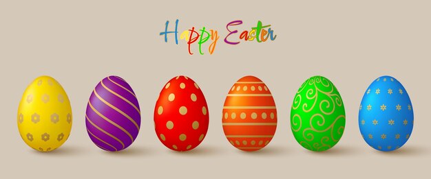 Colección de huevos de Pascua Conjunto de elementos de diseño decorativo de colores 3d