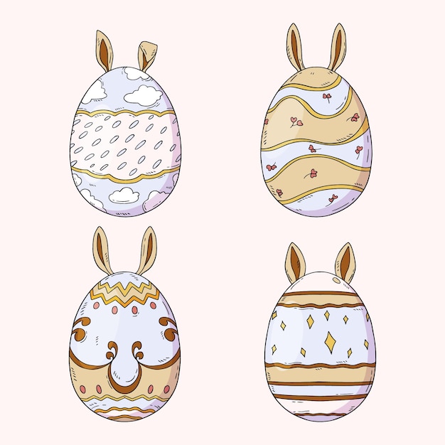 Colección de huevos de pascua dibujados a mano