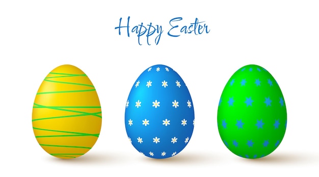 Colección de huevos de Pascua Lindos elementos de diseño 3D en colores brillantes con un patrón