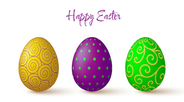 Colección de huevos de Pascua Lindos elementos de diseño 3D en colores brillantes con un patrón