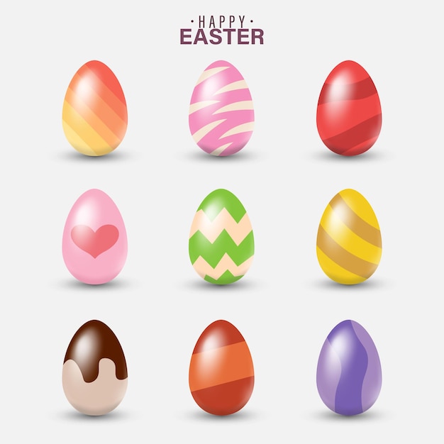 Colección de huevos de Pascua realistas estilo de dibujos animados