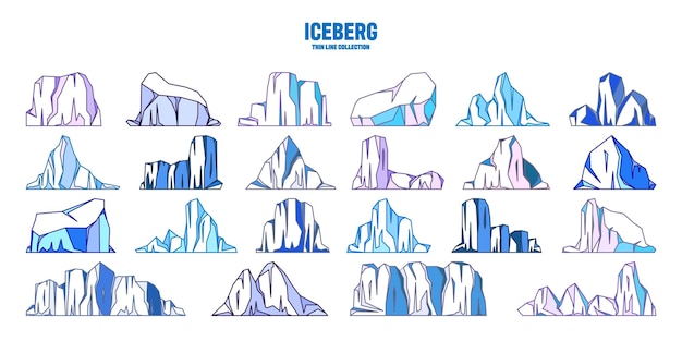 Colección de icebergs flotantes bloques de glaciares árticos a la deriva de agua congelada del océano montañas heladas con