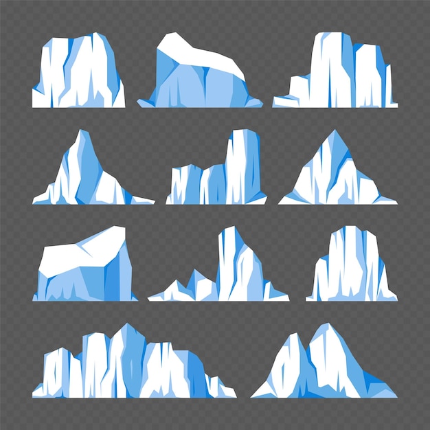 Colección de icebergs flotantes drifting glaciar ártico bloque de agua congelada del océano montañas heladas con