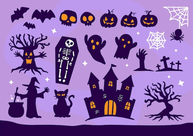 Colección de icono y carácter de siluetas de halloween
