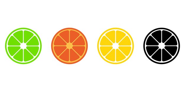 Vector colección de icono de diseño de cítricos. vector plano de naranja, limón, pomelo, mandarina y lima.