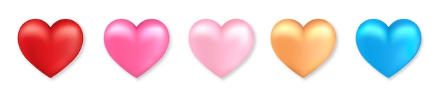 Colección de icono volumétrico de corazones brillantes para el día de San Valentín. diseño 3d