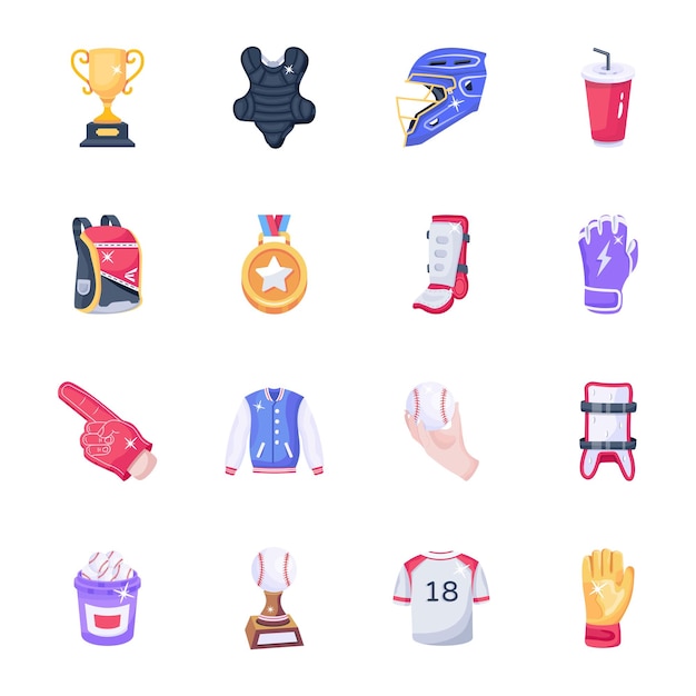 Colección de iconos 2D del juego de béisbol
