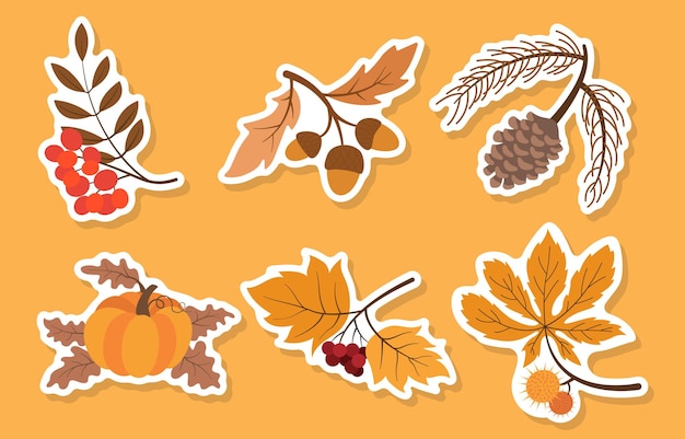 una colección de iconos de Acción de Gracias que incluyen hojas de calabaza y bellotas