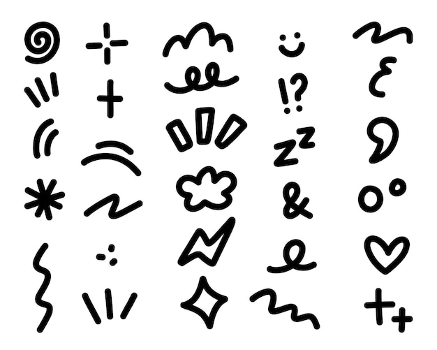 Colección de iconos de acento en negrita de estilo Doodle