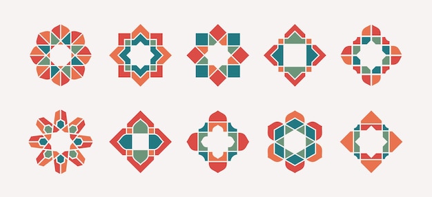 Vector colección de íconos de adornos con patrones marroquíes