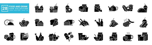 Colección de iconos de alimentos y bebidas desayuno delicioso nutritivo editable y redimensionable EPS 10