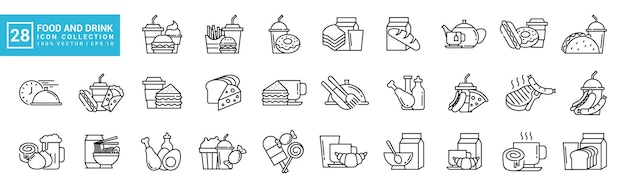 Colección de iconos de alimentos y bebidas desayuno delicioso nutritivo editable y redimensionable EPS 10
