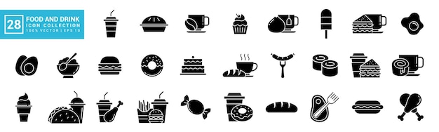 Colección de iconos de alimentos y bebidas desayuno delicioso nutritivo editable y redimensionable EPS 10