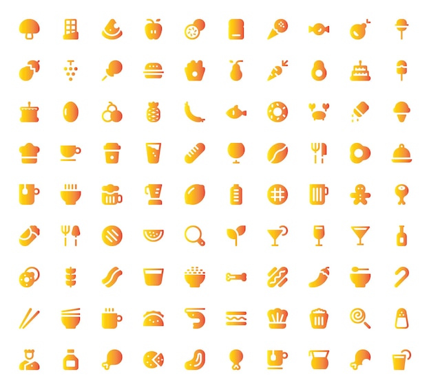 Colección de iconos de alimentos Comida Restaurante Platos Frutas Ilustración vectorial