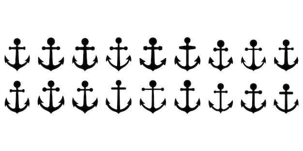 Colección de íconos de anclaje Conjunto de símbolos vectoriales negros náuticos