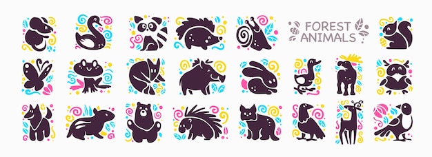 colección de iconos de animales lindos aislados sobre fondo blanco.