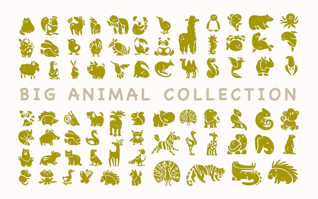 colección de iconos de animales lindos planos aislados sobre fondo blanco