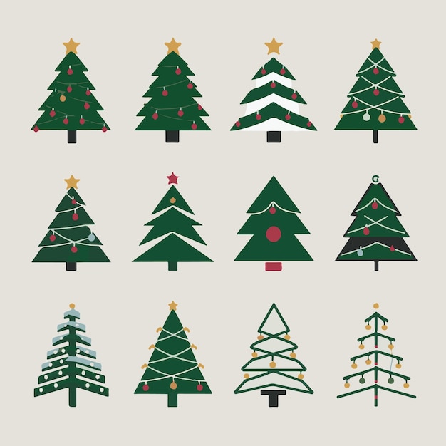 Una colección de íconos de árboles de Navidad minimalistas
