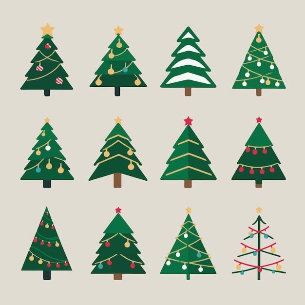Una colección de íconos de árboles de Navidad minimalistas