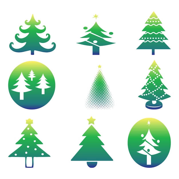 Colección de iconos de árboles de Navidad verdes