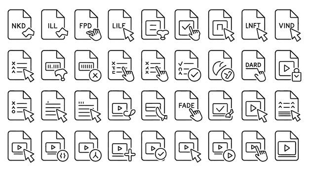 Colección de íconos de archivos y documentos en un estilo plano limpio para el diseño de interfaz