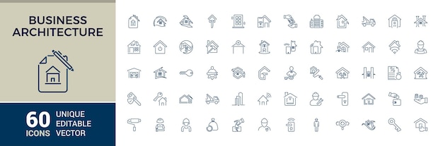 Colección de iconos arquitectónicos Incluye iconos para construcción constructor interior desarrollar boceto