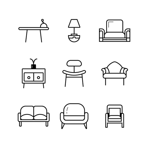 Colección de iconos de arte de la línea de muebles
