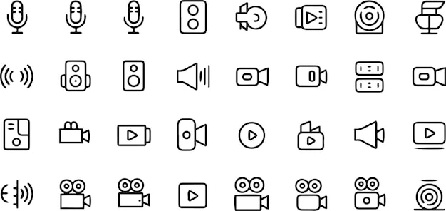 Colección de íconos de audio y video en un estilo plano