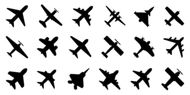 Colección de iconos de avión negro