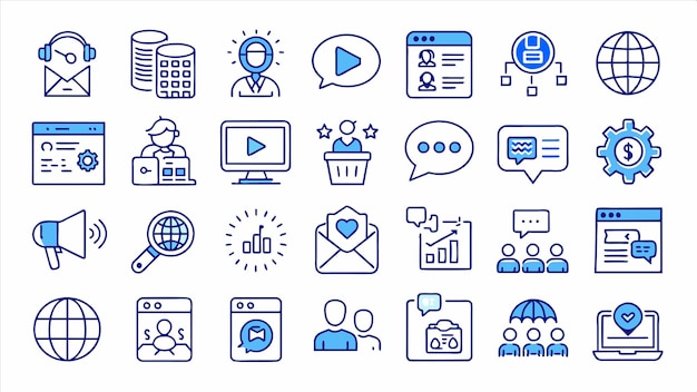 una colección de iconos azules y blancos con las palabras red social