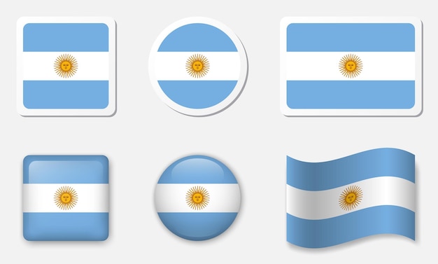 Colección de iconos de la bandera de Argentina Stickers planos 3D elementos vectoriales de vidrio realistas fondo blanco