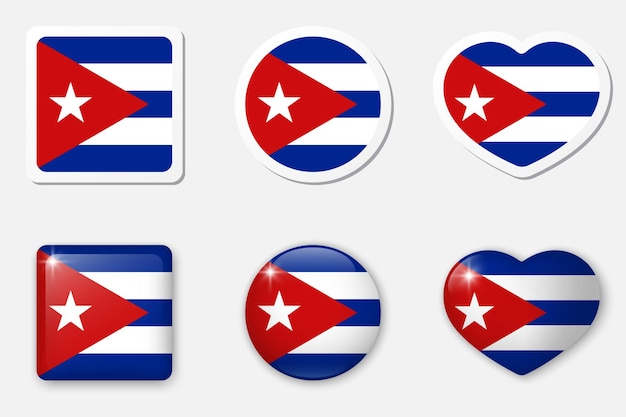Colección de iconos de la bandera de Cuba Adhesivos planos y elementos vectoriales realistas en 3D sobre fondo blanco