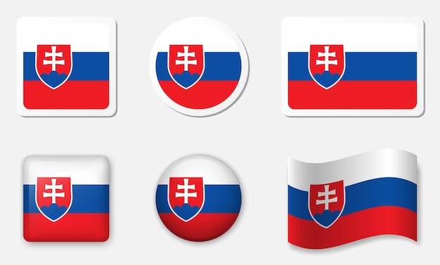 Colección de iconos de la bandera de Eslovaquia Sticker planos y elementos vectoriales de vidrio 3D sobre fondo blanco