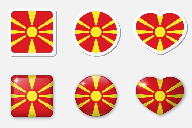 Colección de iconos de la bandera de Macedonia del Norte Adhesivos planos elementos vectoriales realistas en 3D fondo blanco