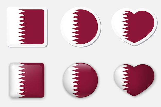Colección de iconos de la bandera de Qatar Adhesivos planos elementos vectoriales de vidrio realistas en 3D sobre fondo blanco