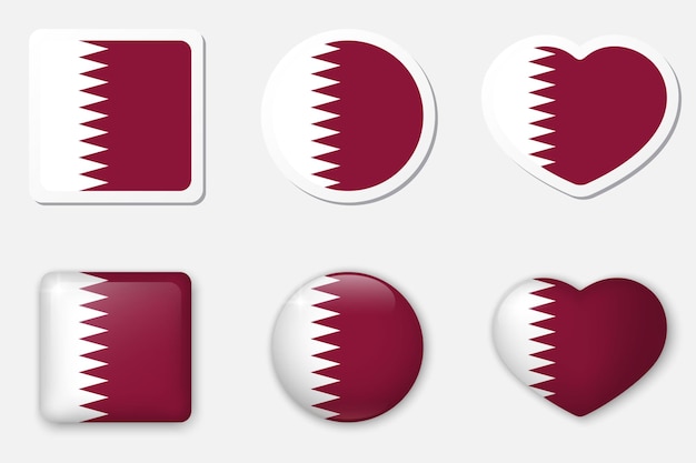 Vector colección de iconos de la bandera de qatar adhesivos planos elementos vectoriales de vidrio realistas en 3d sobre fondo blanco