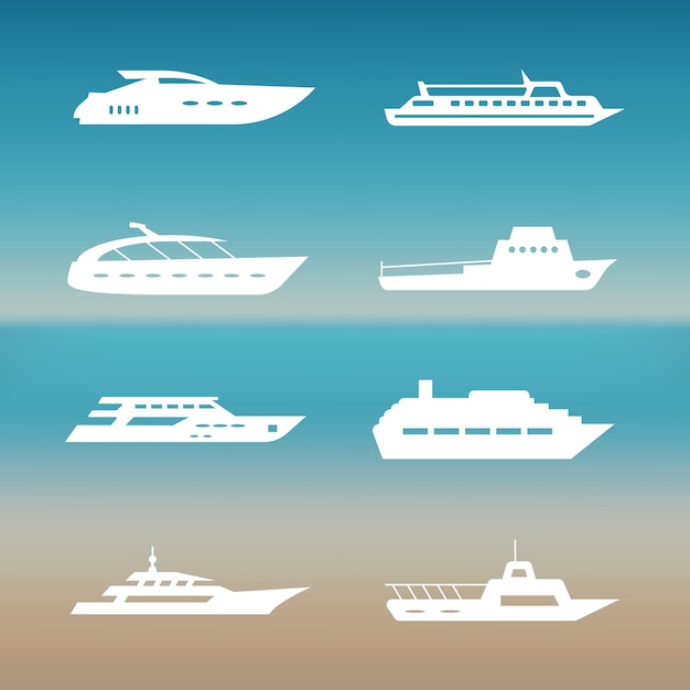 Vector colección de iconos de barco y barcos blancos